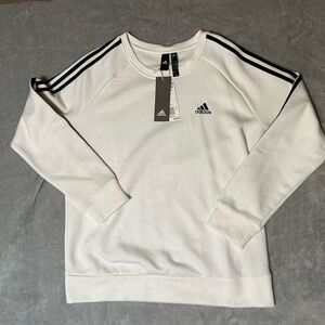 adidas womens XL Essentials 3 stripes White Fleece Sweatshirt Black Stripes Logo